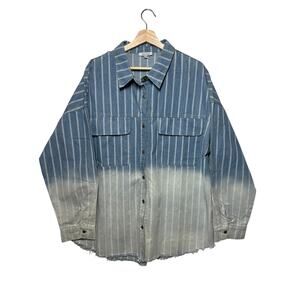 White Birch Denim Perfection Can't Be Tamed Button Down Shacket Tunic Ombre 1X